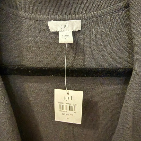 NWT J. Jill Women L Knit Open Front Knit Cardigan Sweater Graphite Gray Lapel - Picture 3 of 10